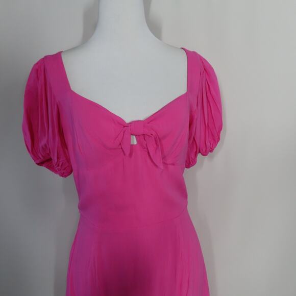 Yumi Kim Pink A-line Dress Ruffle Hem Puff Sleeves Cut-out Tie Front Size 4 - Picture 6 of 8